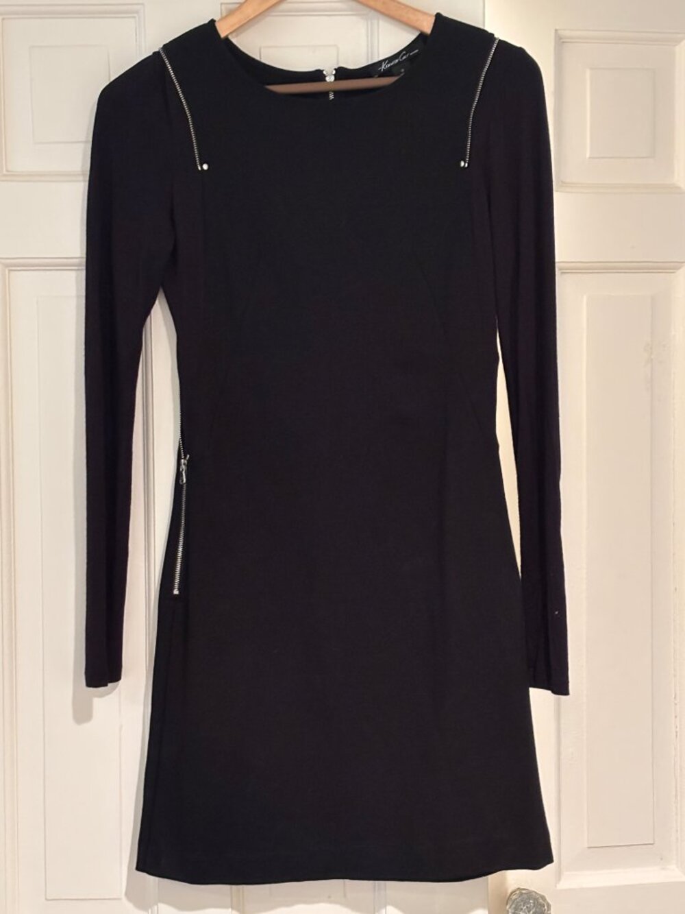 Sexy Black Body Con Stretch Dress with Zippered Detail